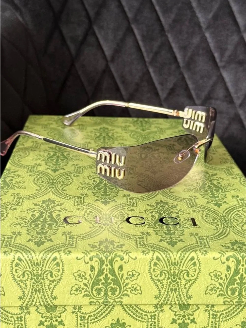 Miu Miu Gold Rimless Sunglasses with Brown Lenses